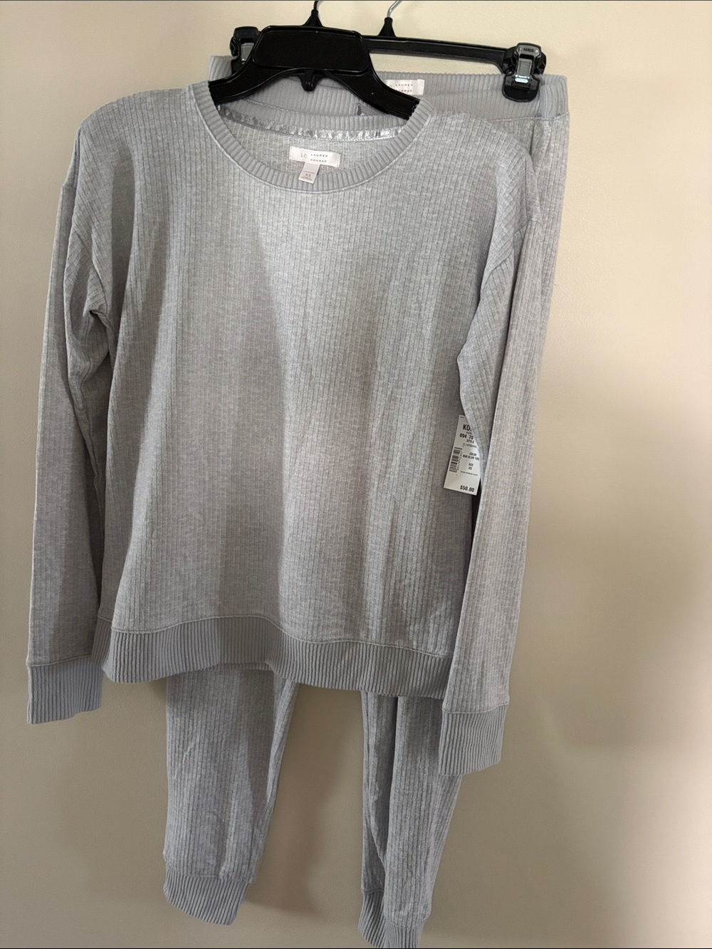 LC Lauren Conrad Light Gray Ribbed Lounge Pajama Set